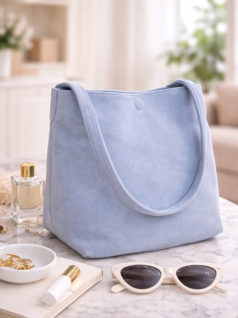 8 Other Reasons Faux Suede Light Blue Shoulder Bag Minimalist Chic
